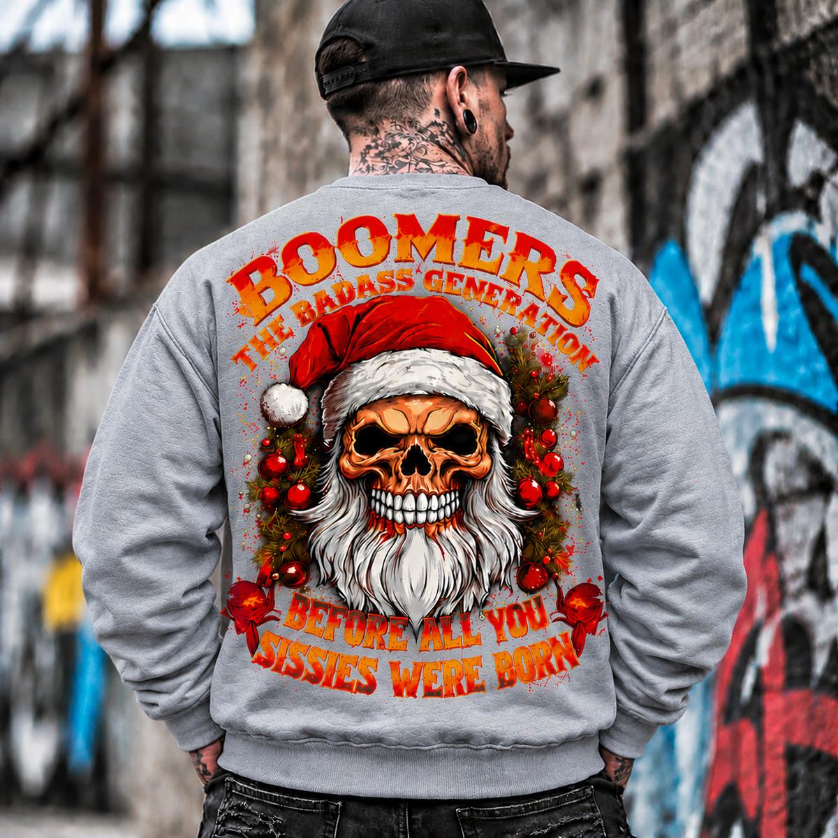 Funny Skull Santa Christmas Sweatshirt