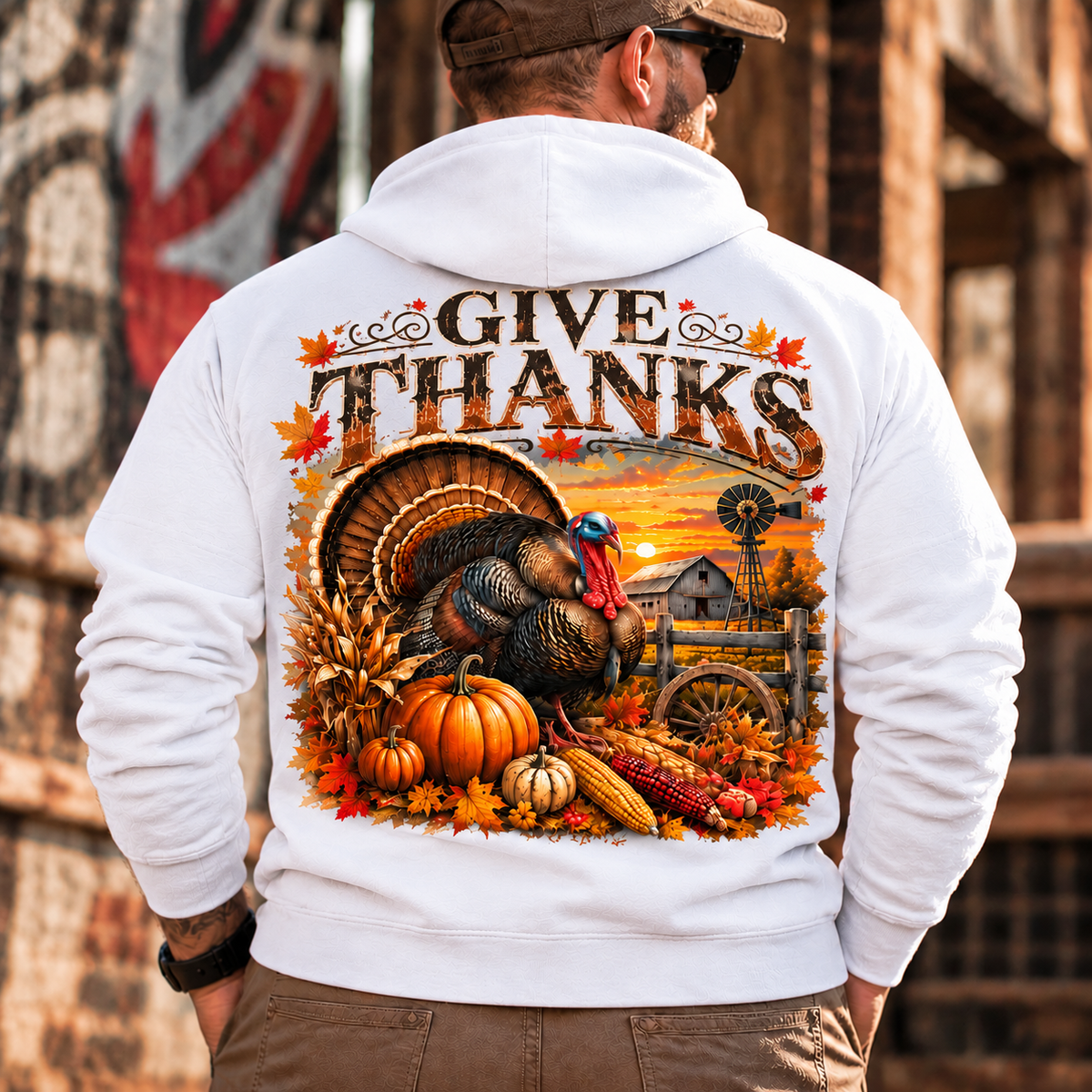 Give Thanks Vintage Turkey Graphic