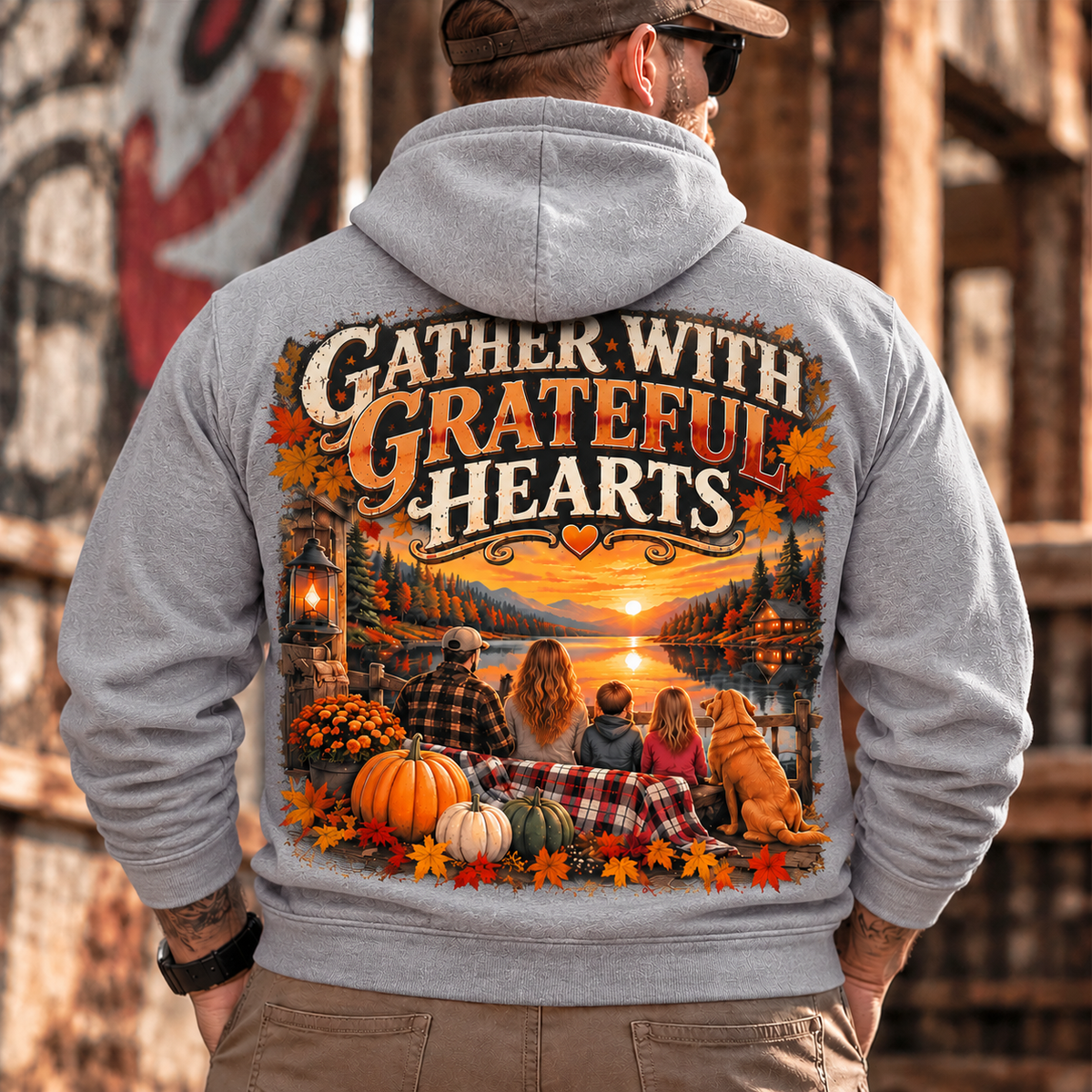 Gather With Grateful Hearts, Vintage Pumpkin Design,