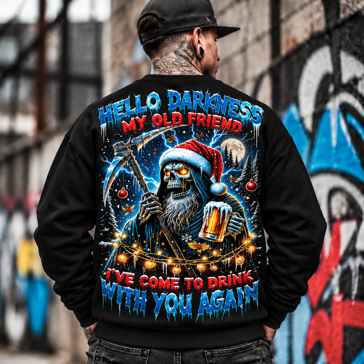 Grim Reaper Santa Drinking Beer Sweatshirt,