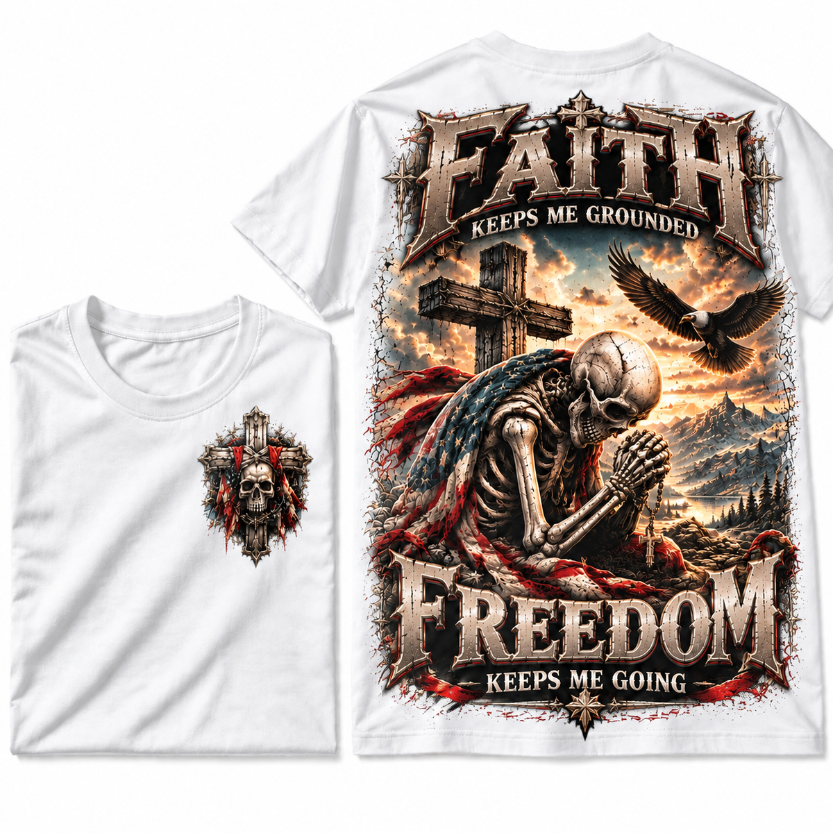 Patriotic Prayer Skull Graphic Tee