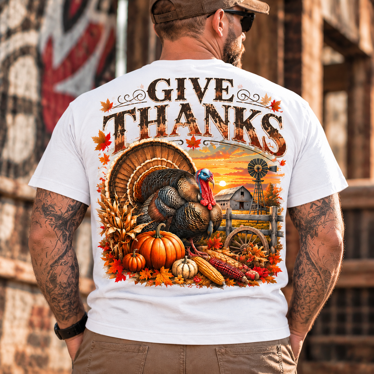 Give Thanks Vintage Turkey Graphic