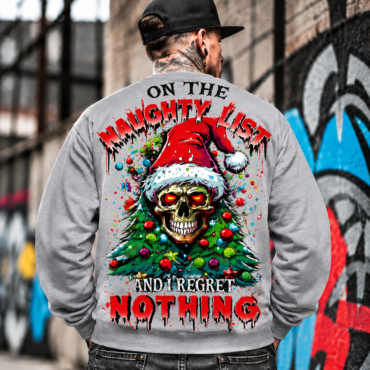 Naughty List Skull Christmas Hoodie for Men