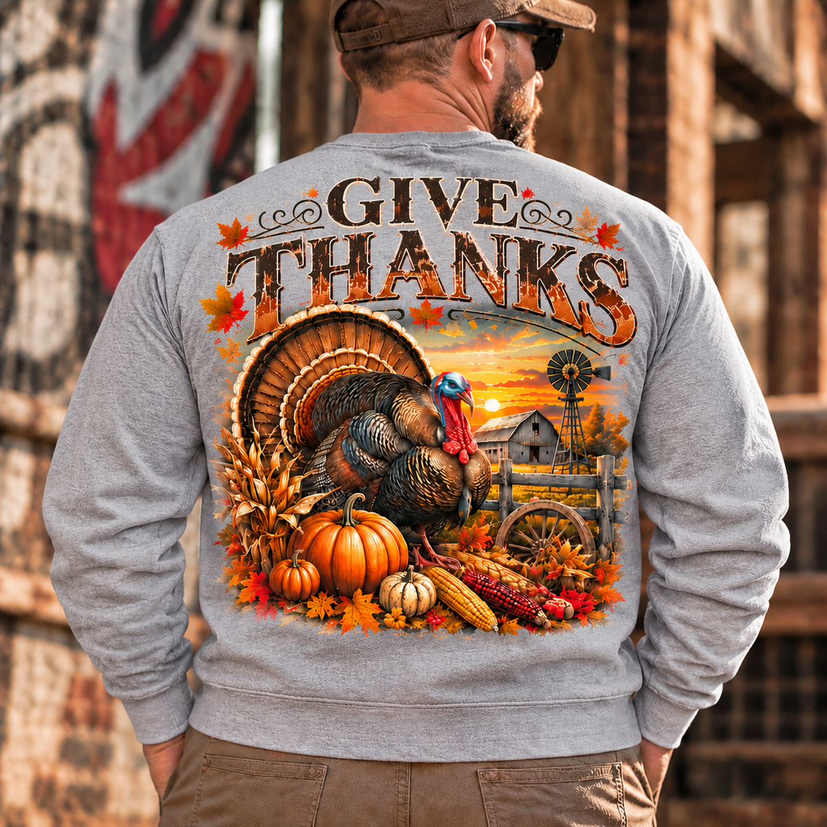 Give Thanks Vintage Turkey Graphic