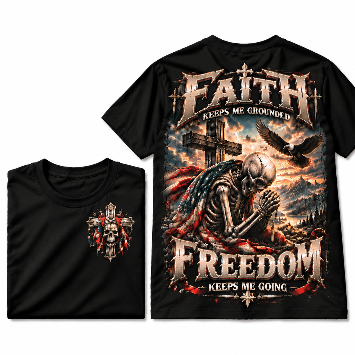Patriotic Prayer Skull Graphic Tee