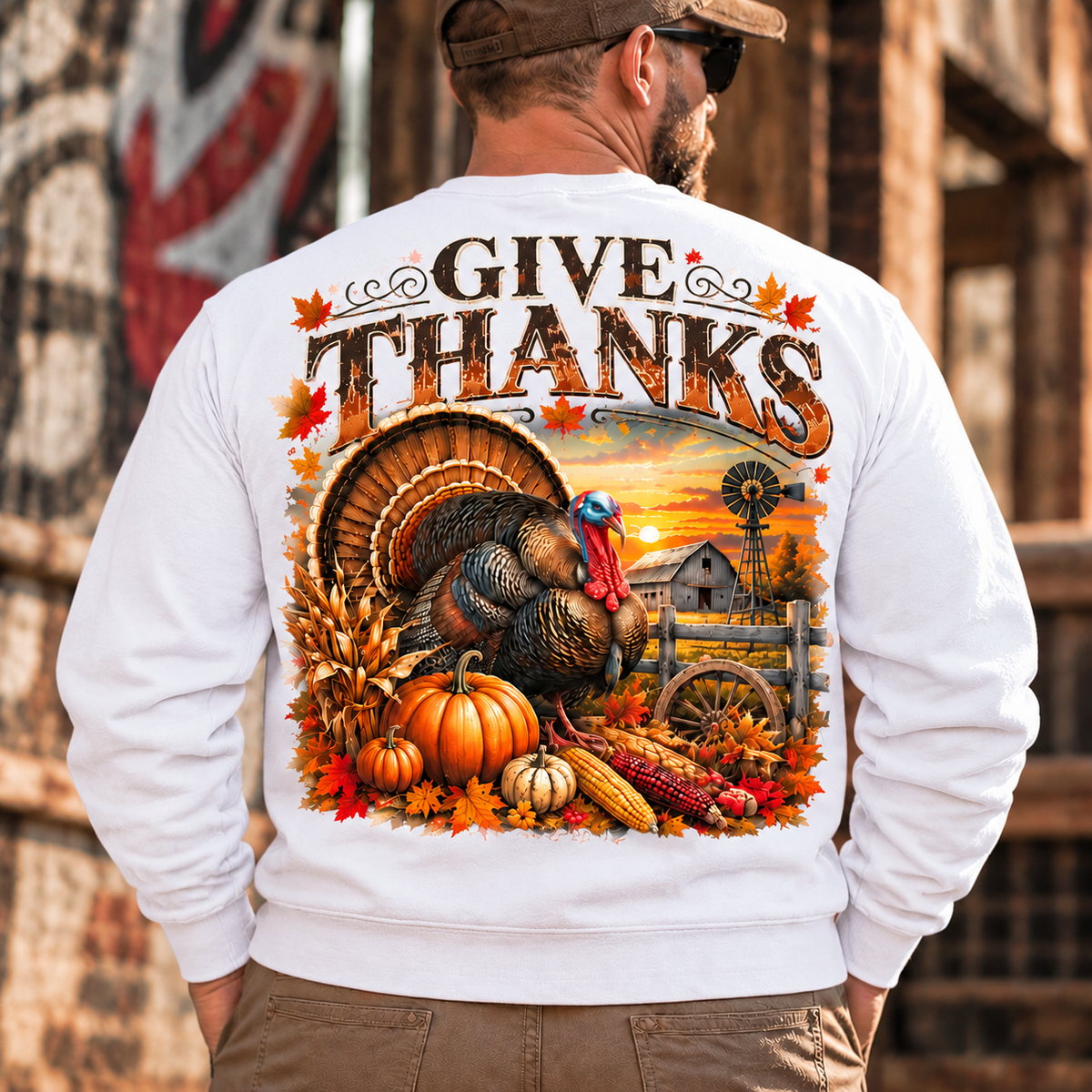 Give Thanks Vintage Turkey Graphic