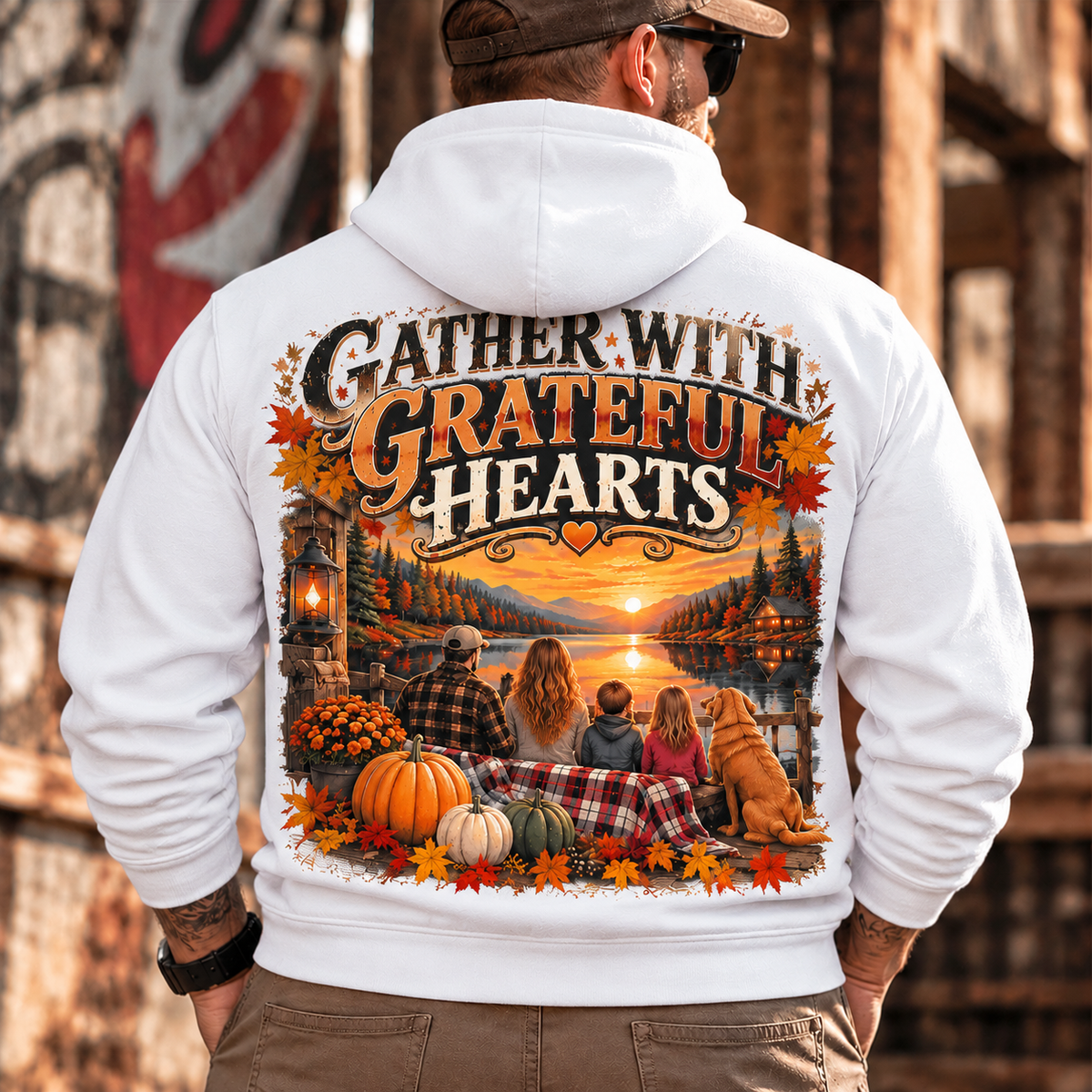 Gather With Grateful Hearts, Vintage Pumpkin Design,
