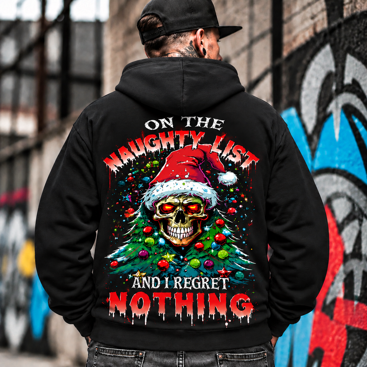 Naughty List Skull Christmas Hoodie for Men