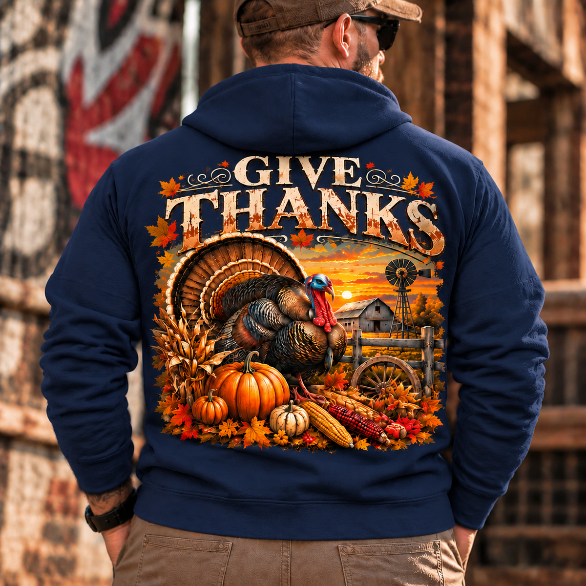 Give Thanks Vintage Turkey Graphic