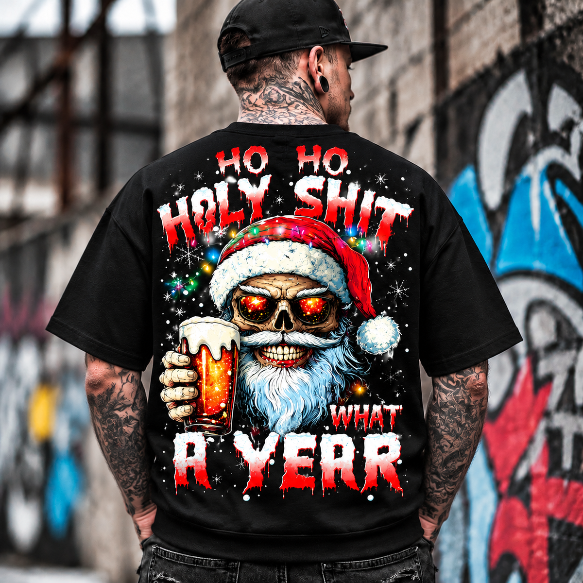 Skull Santa Drinking Beer Graphic