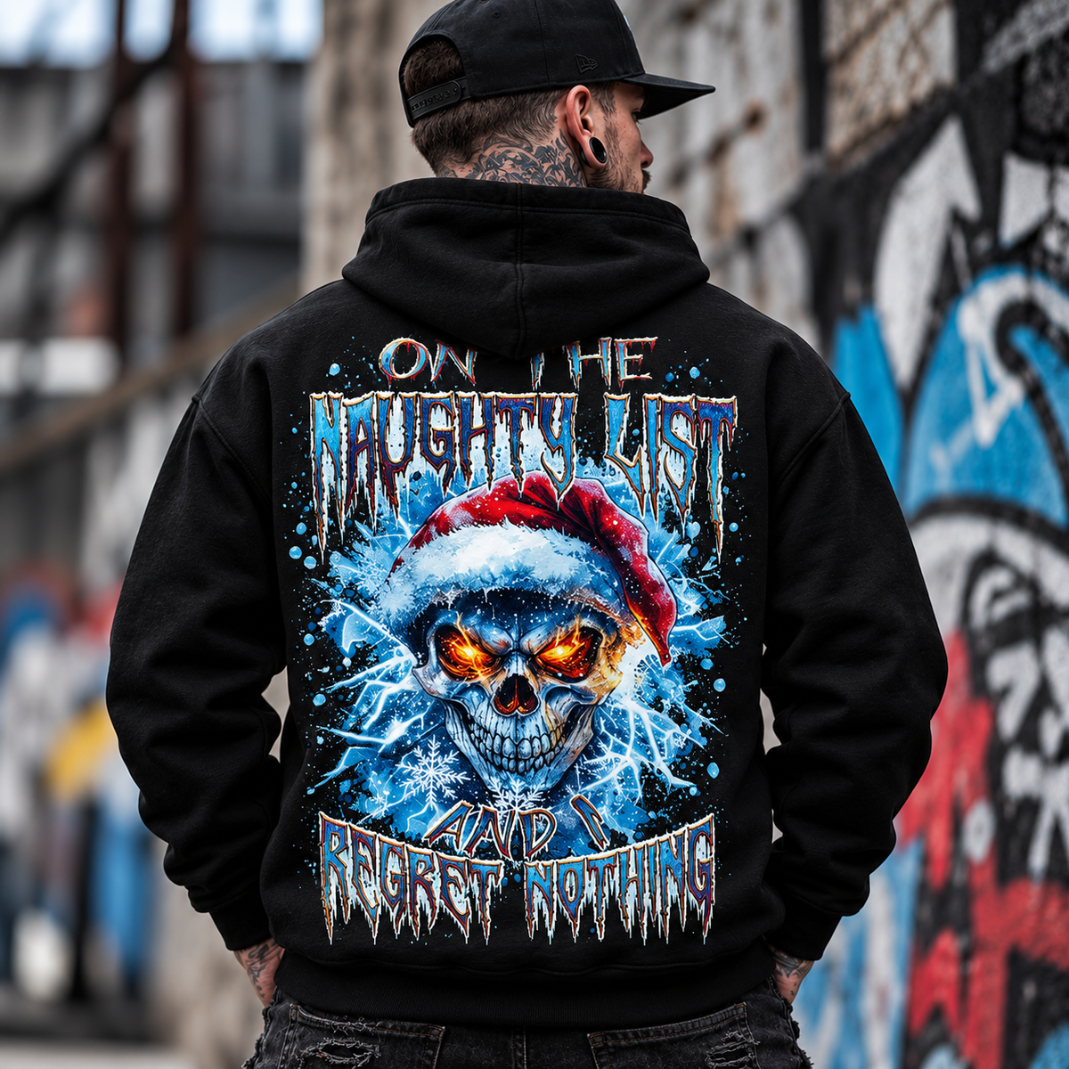 Christmas Skull Hoodie, Naughty List Graphic Sweatshirt,