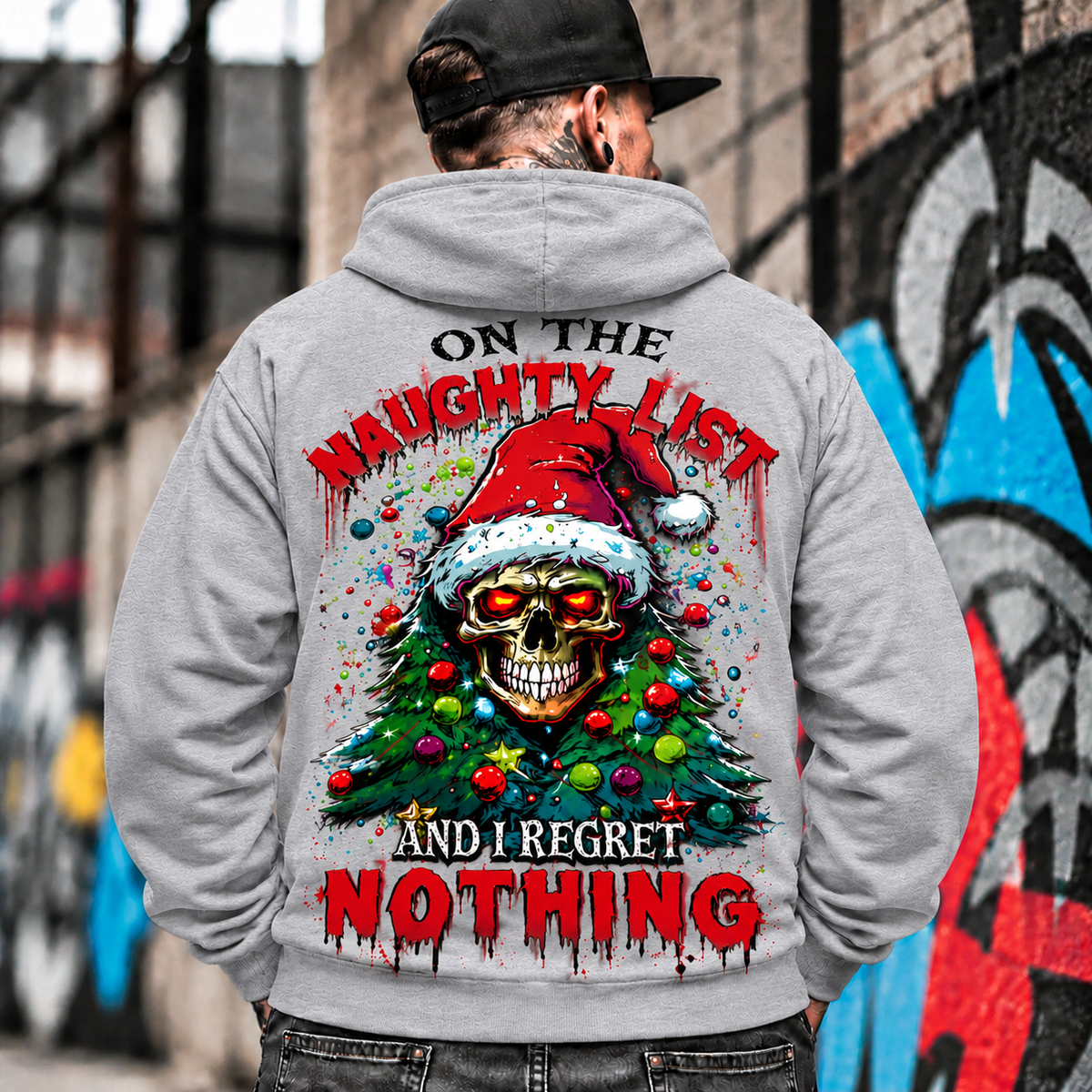 Naughty List Skull Christmas Hoodie for Men