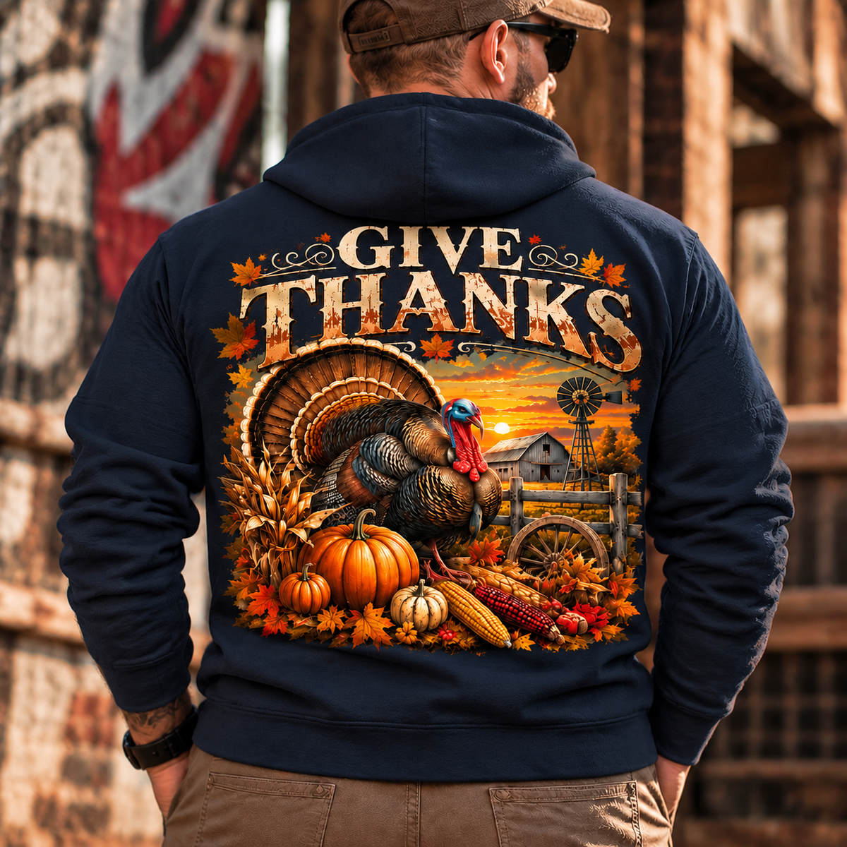 Give Thanks Vintage Turkey Graphic