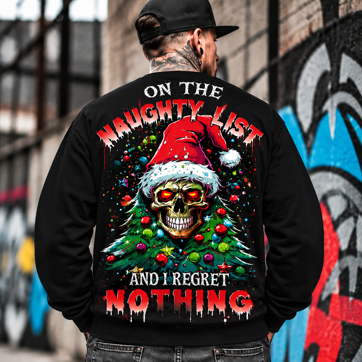 Naughty List Skull Christmas Hoodie for Men