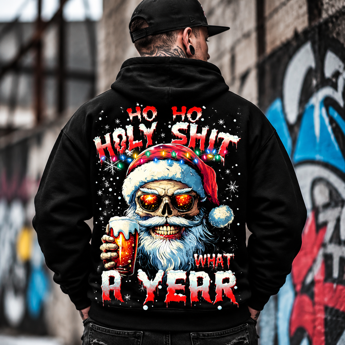 Skull Santa Drinking Beer Graphic