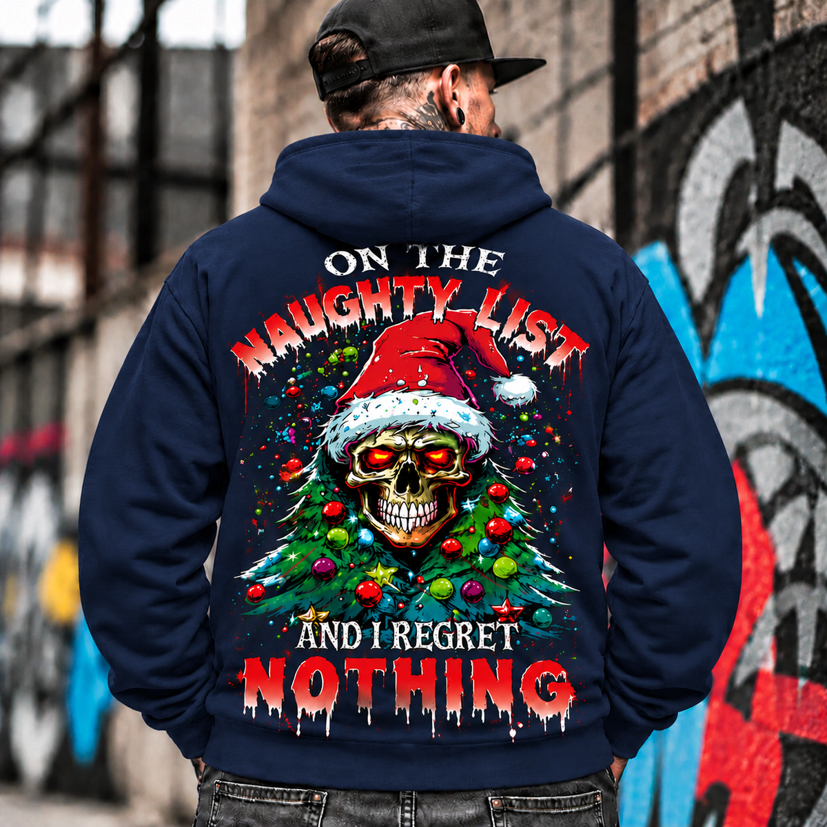 Naughty List Skull Christmas Hoodie for Men