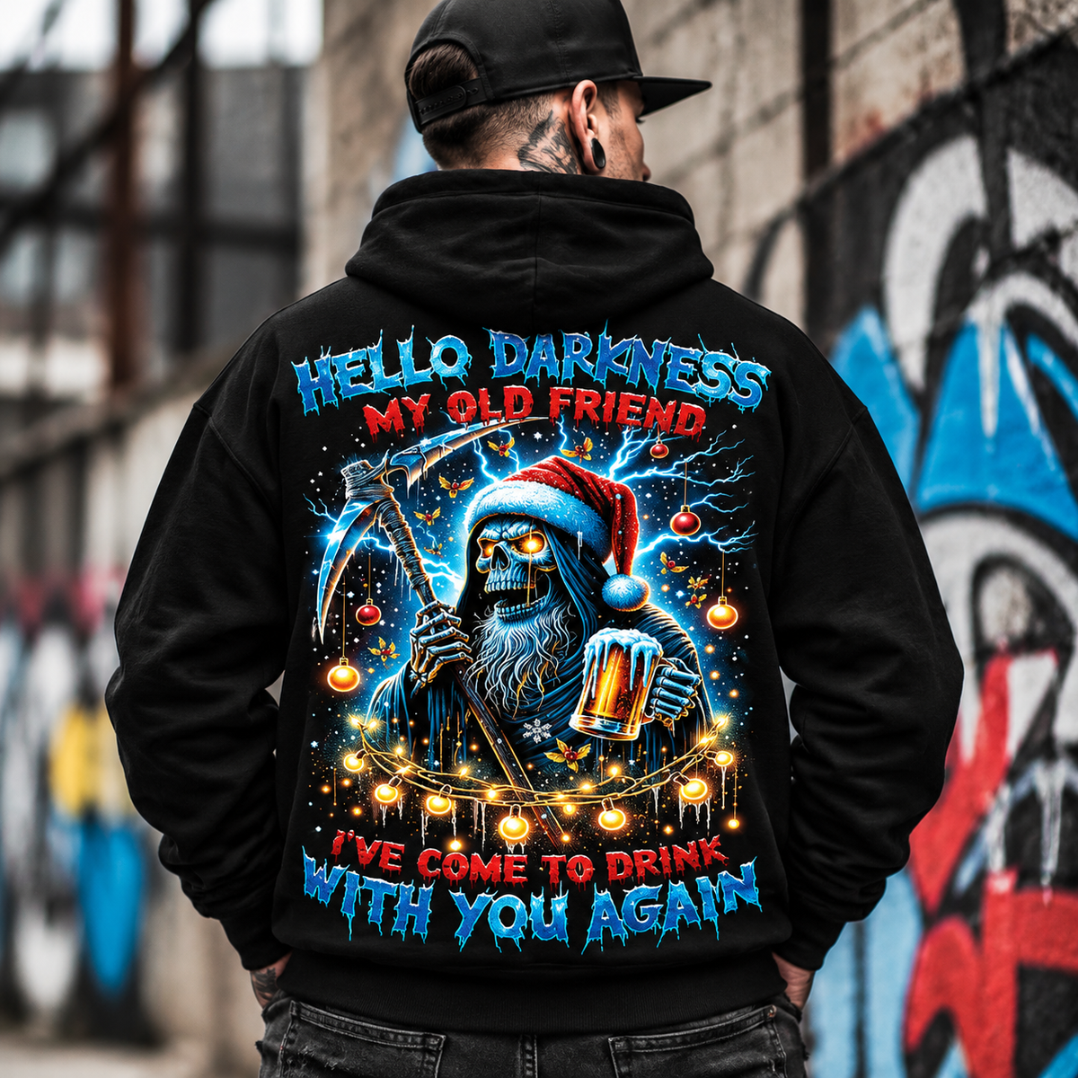 Grim Reaper Santa Drinking Beer Sweatshirt,