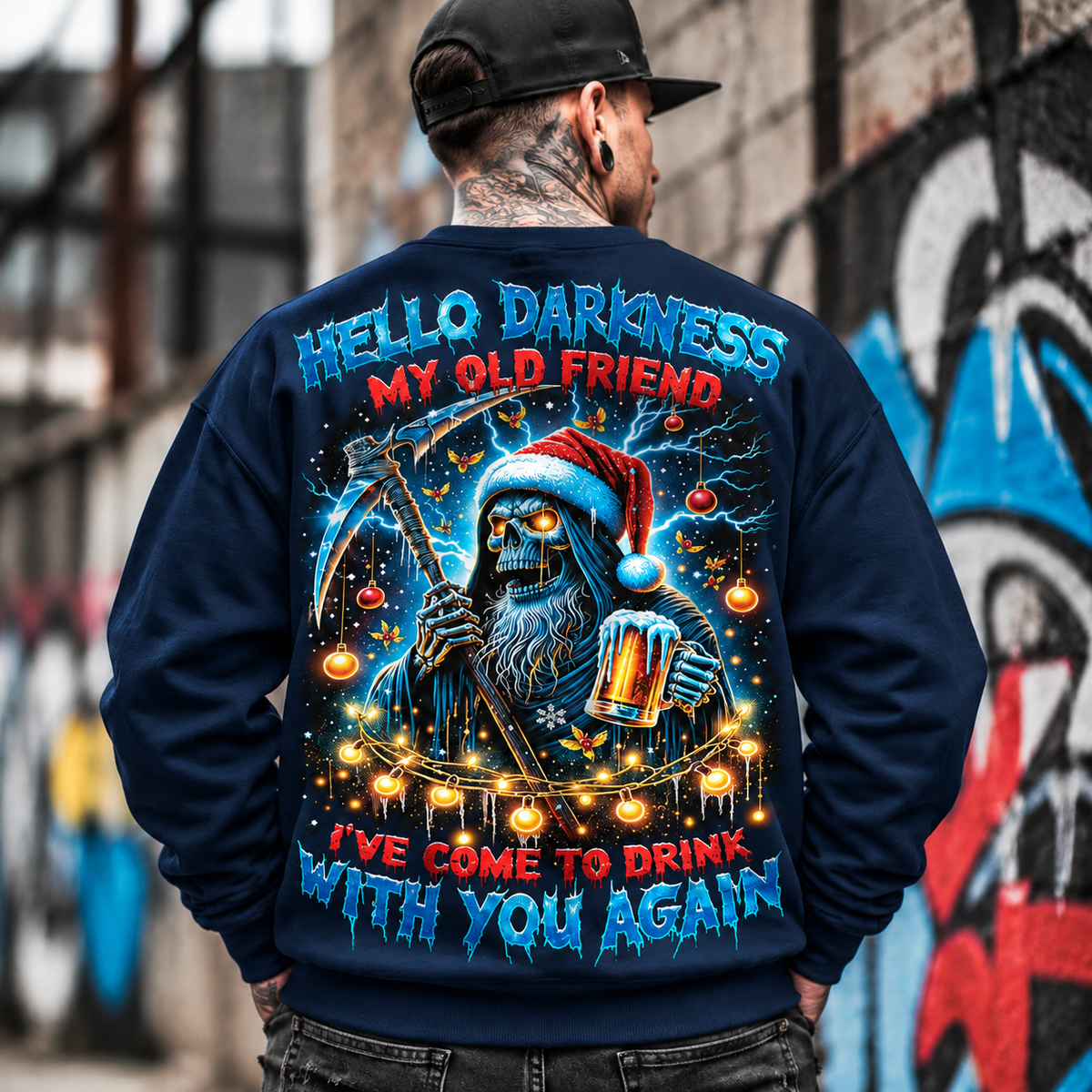 Grim Reaper Santa Drinking Beer Sweatshirt,