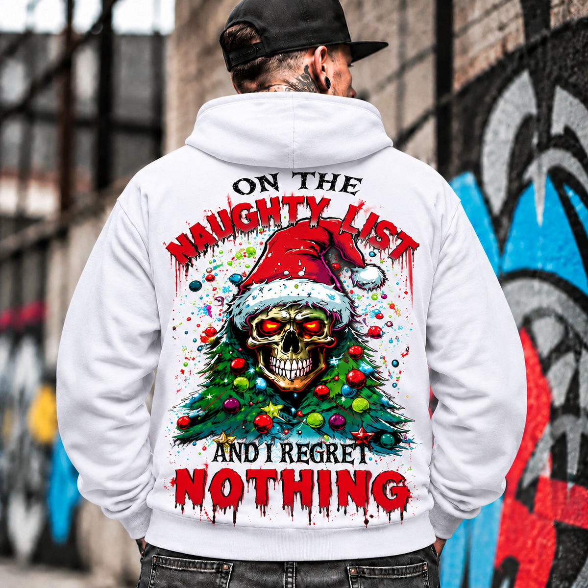 Naughty List Skull Christmas Hoodie for Men