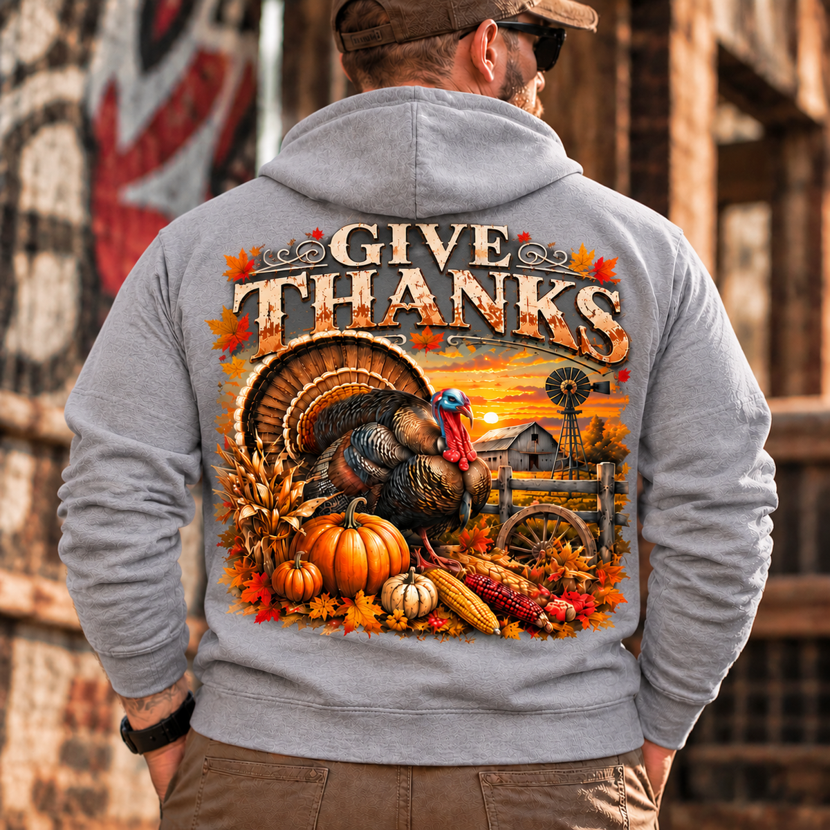 Give Thanks Vintage Turkey Graphic