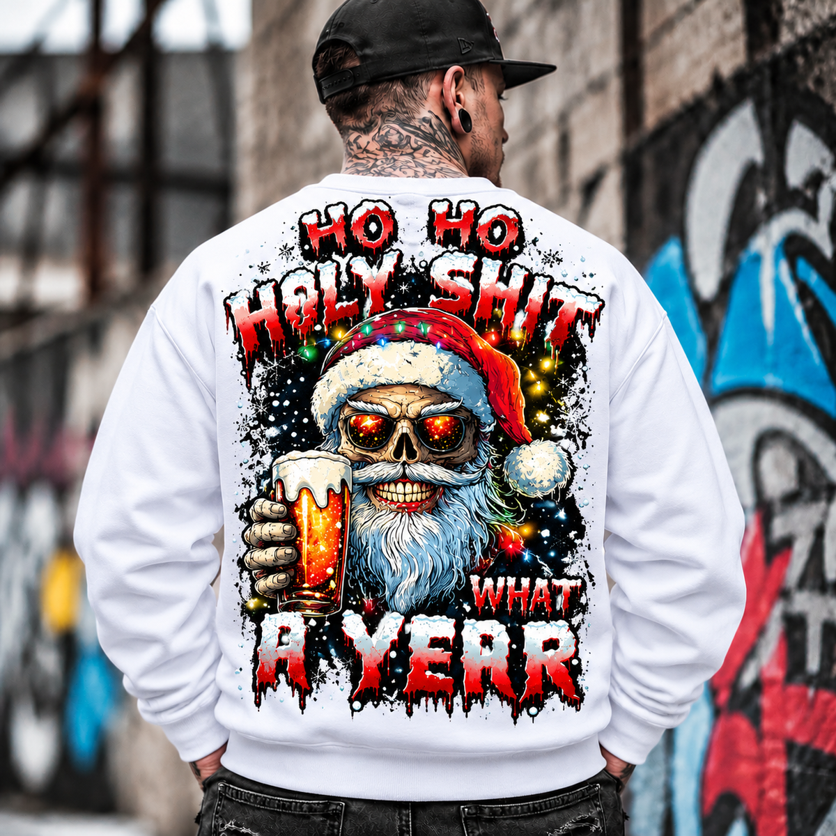Skull Santa Drinking Beer Graphic