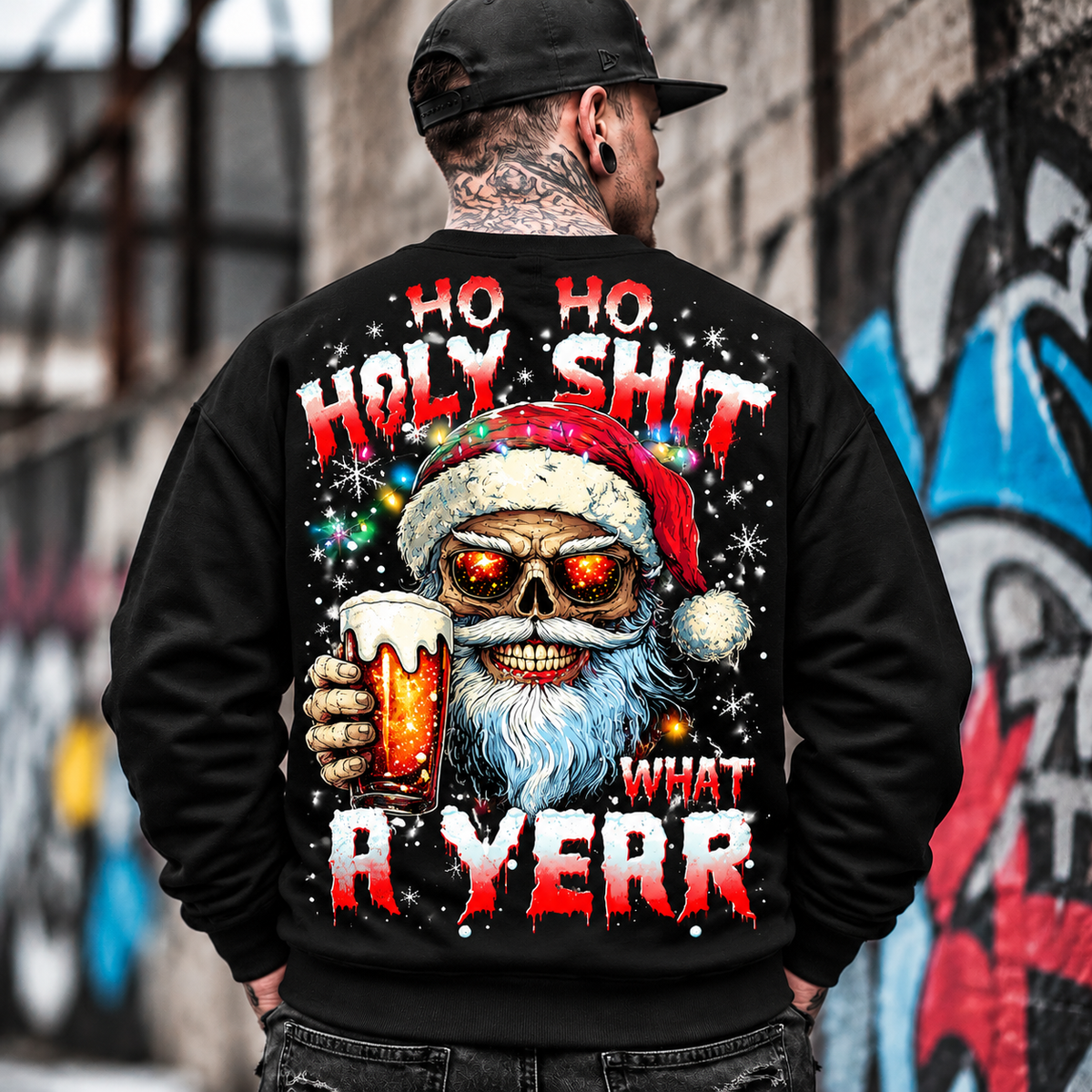 Skull Santa Drinking Beer Graphic