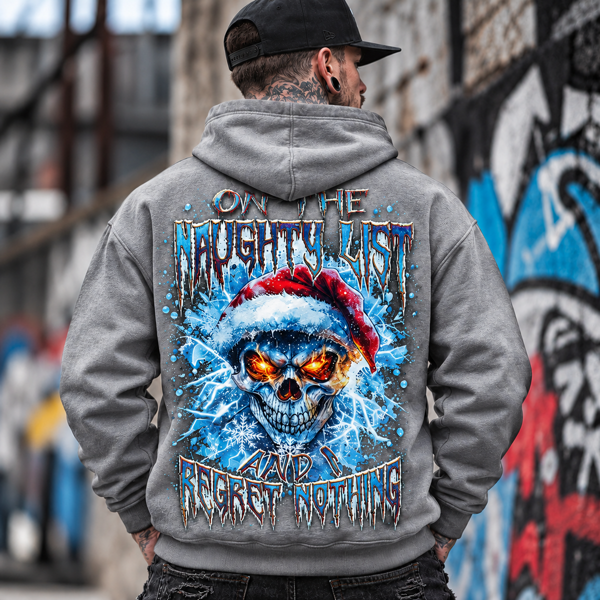 Christmas Skull Hoodie, Naughty List Graphic Sweatshirt,
