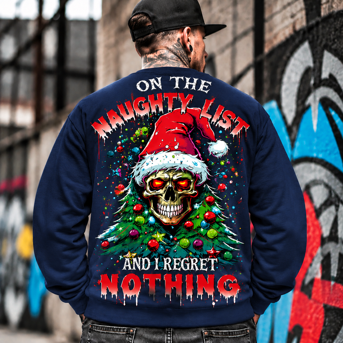 Naughty List Skull Christmas Hoodie for Men