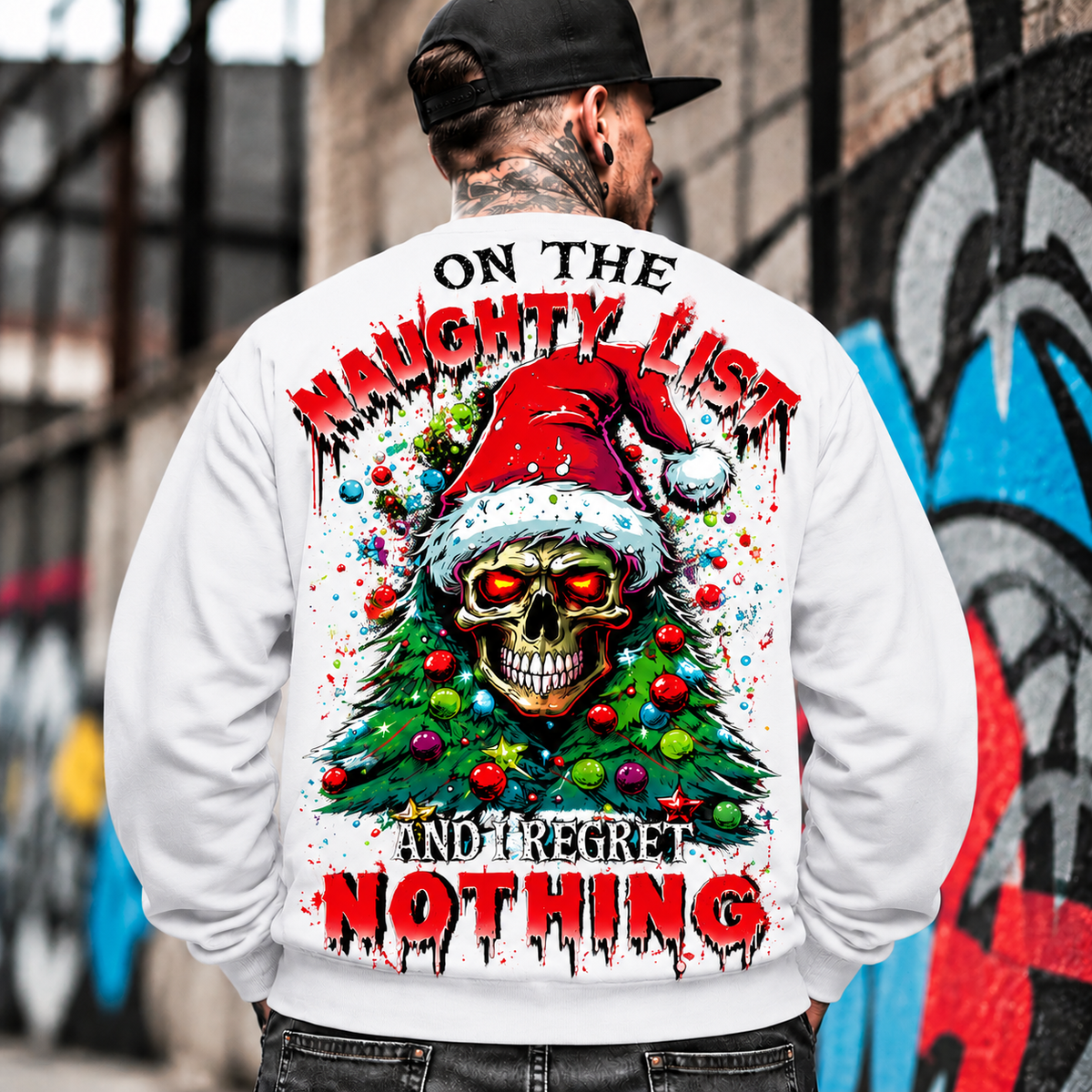 Naughty List Skull Christmas Hoodie for Men