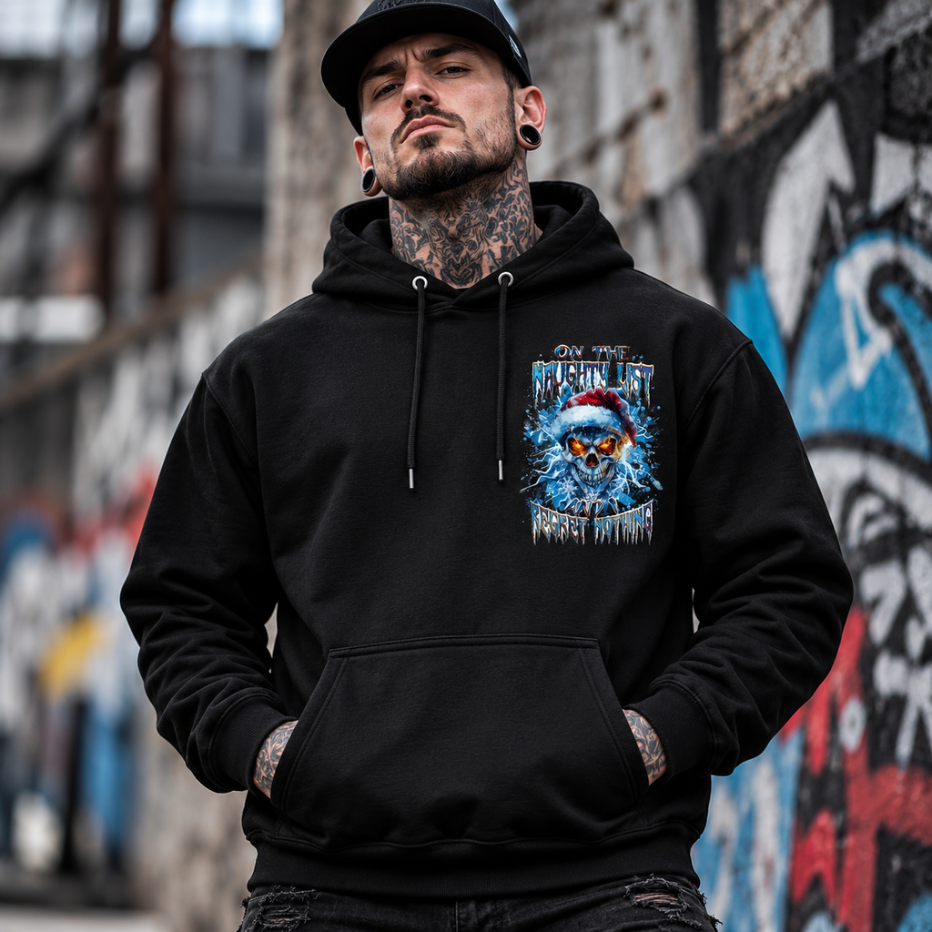 Christmas Skull Hoodie, Naughty List Graphic Sweatshirt,