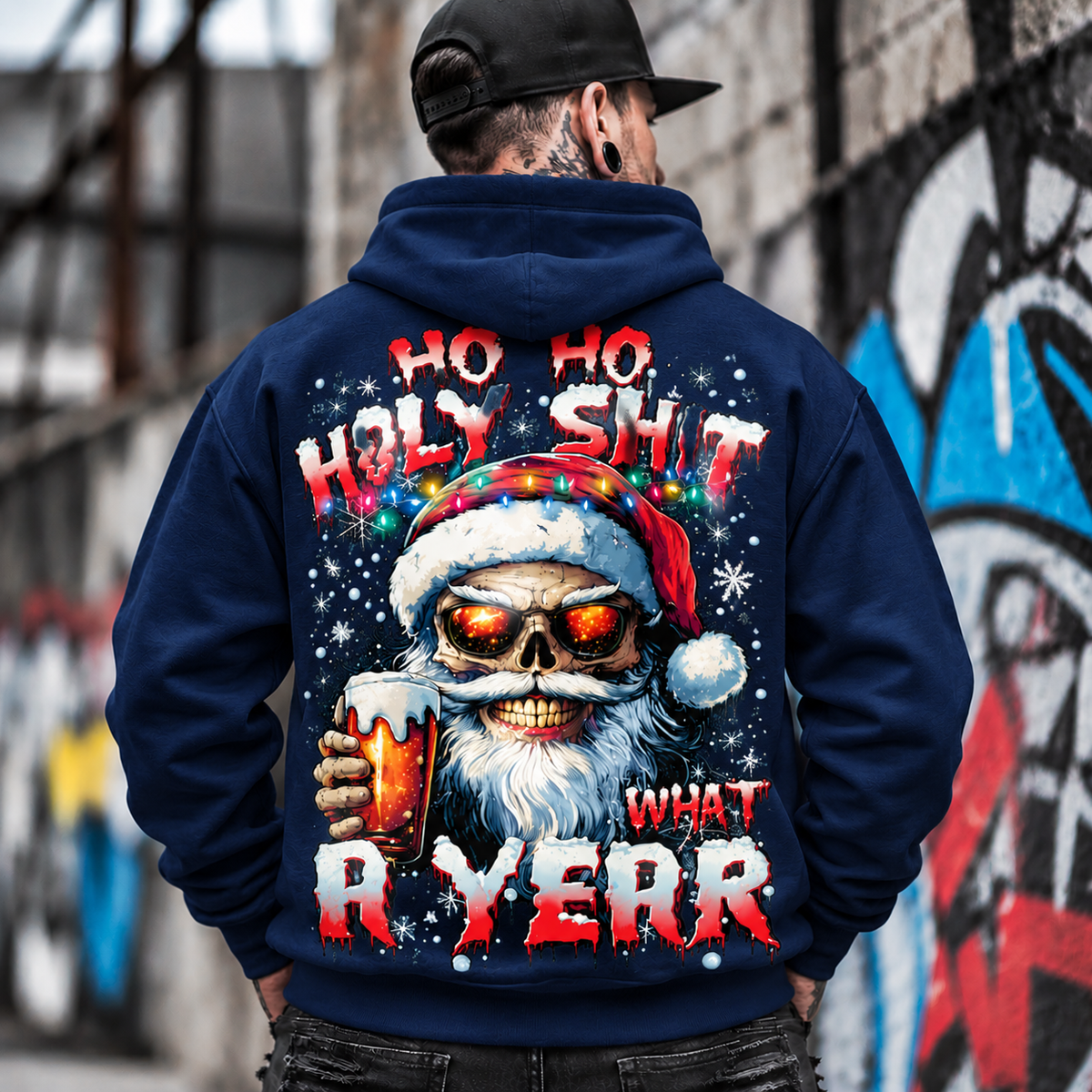 Skull Santa Drinking Beer Graphic