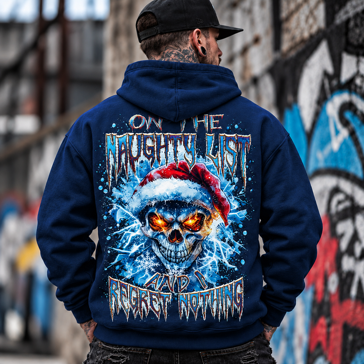 Christmas Skull Hoodie, Naughty List Graphic Sweatshirt,