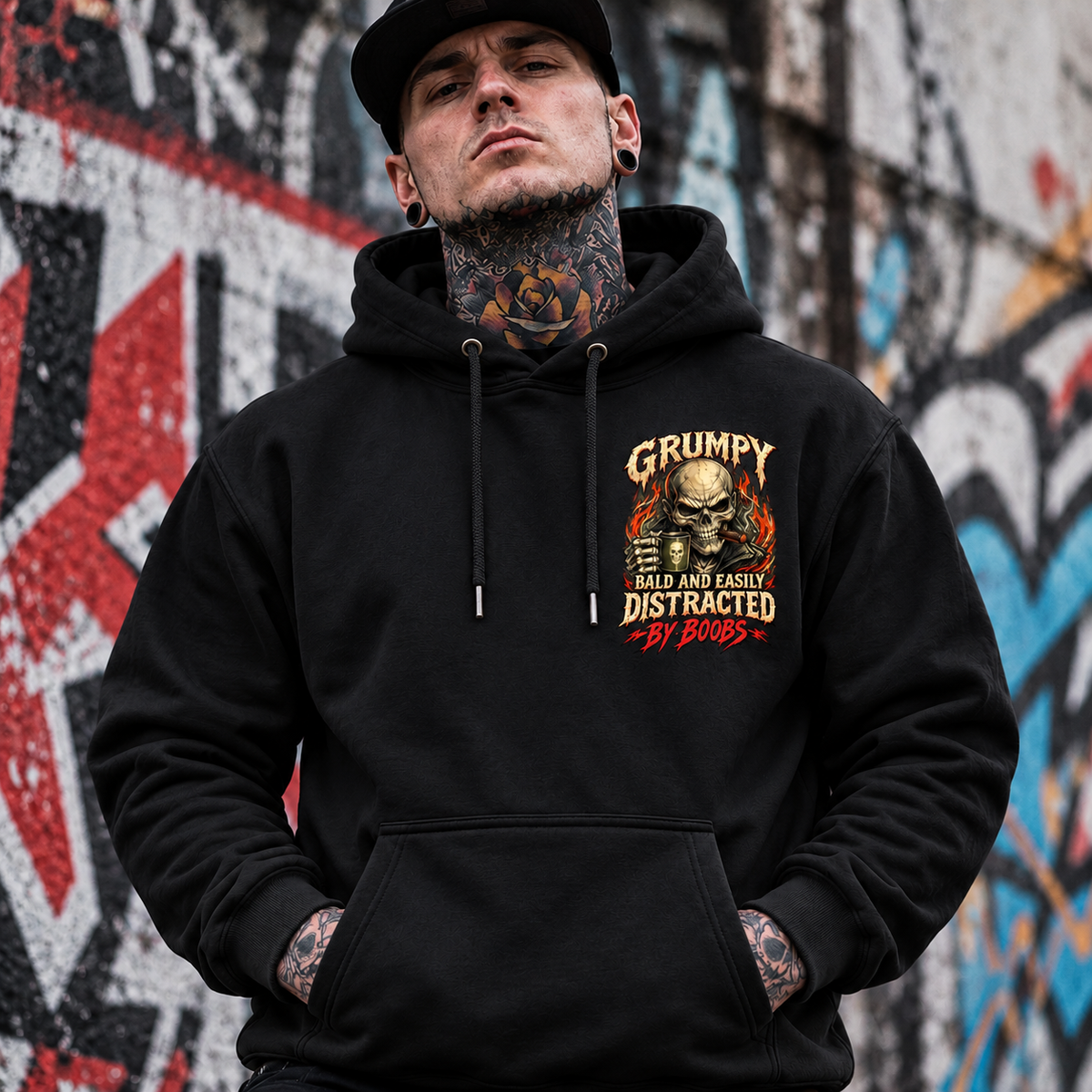 Grumpy Skull Hoodie, Funny Bald Humor Graphic