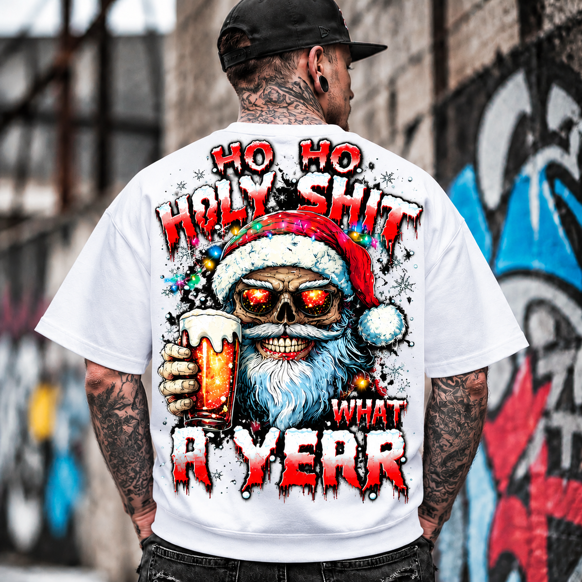 Skull Santa Drinking Beer Graphic