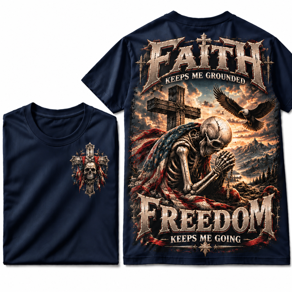 Patriotic Prayer Skull Graphic Tee