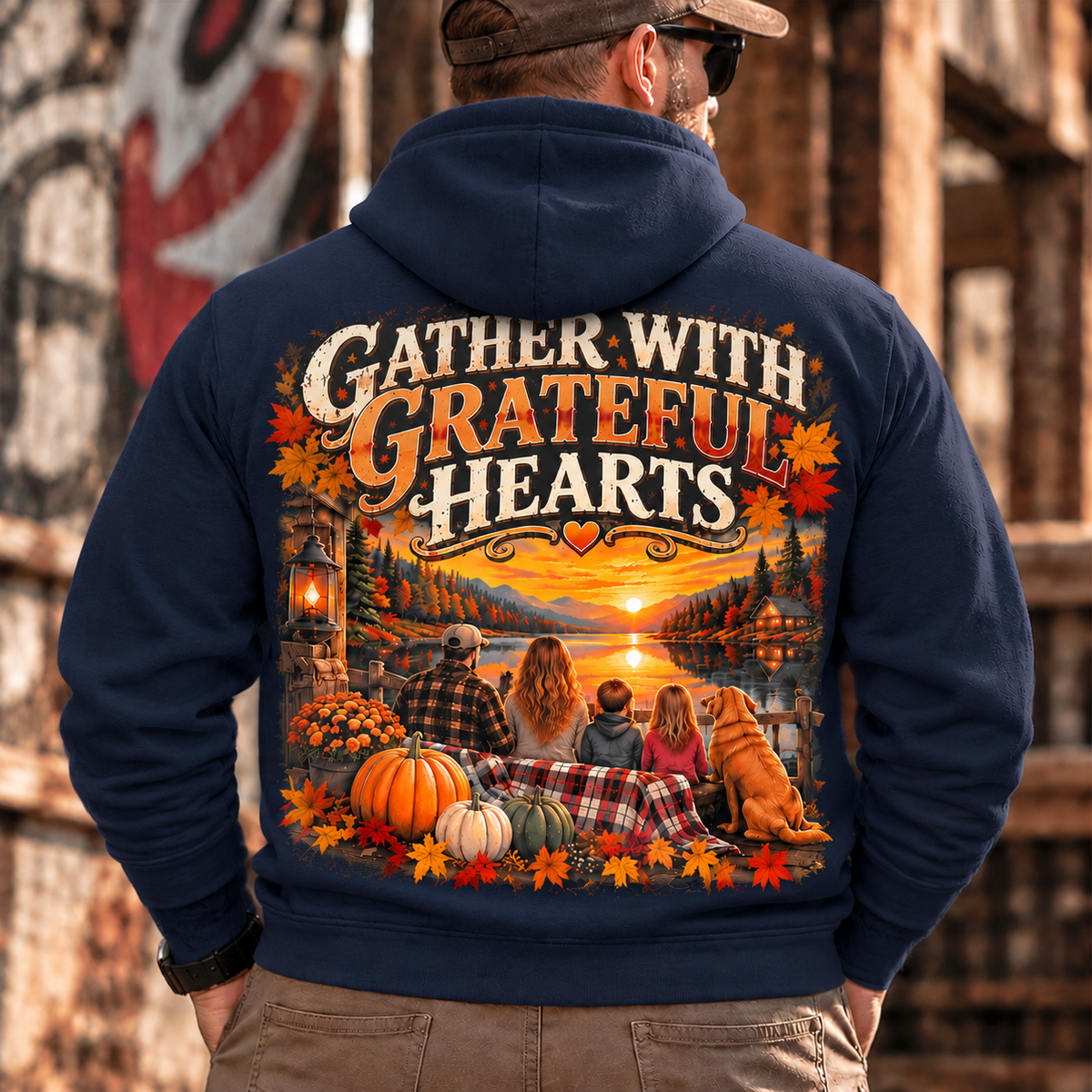 Gather With Grateful Hearts, Vintage Pumpkin Design,