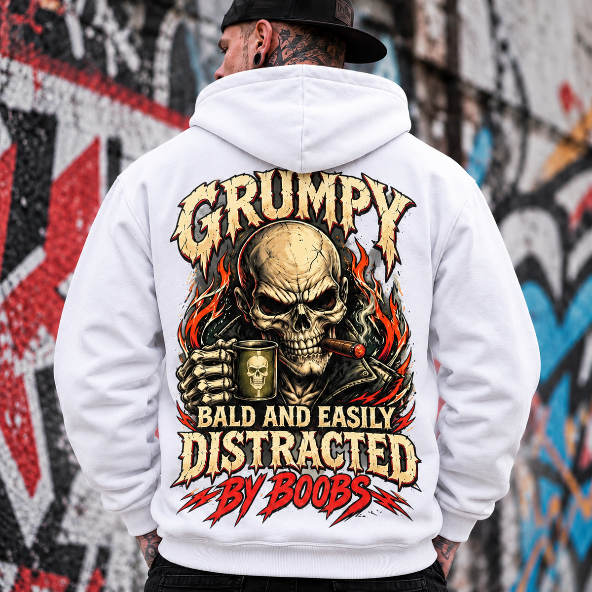 Grumpy Skull Hoodie, Funny Bald Humor Graphic