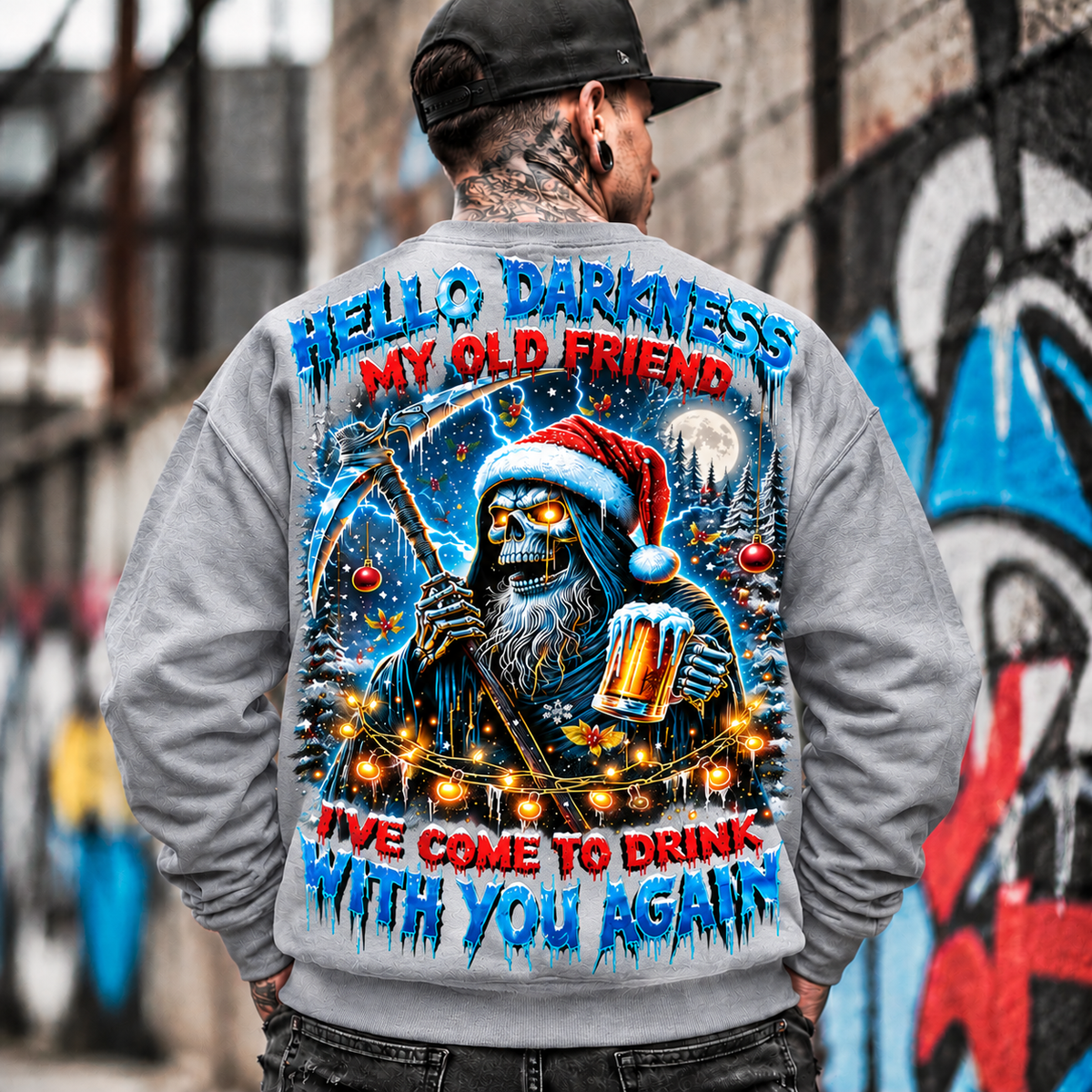 Grim Reaper Santa Drinking Beer Sweatshirt,
