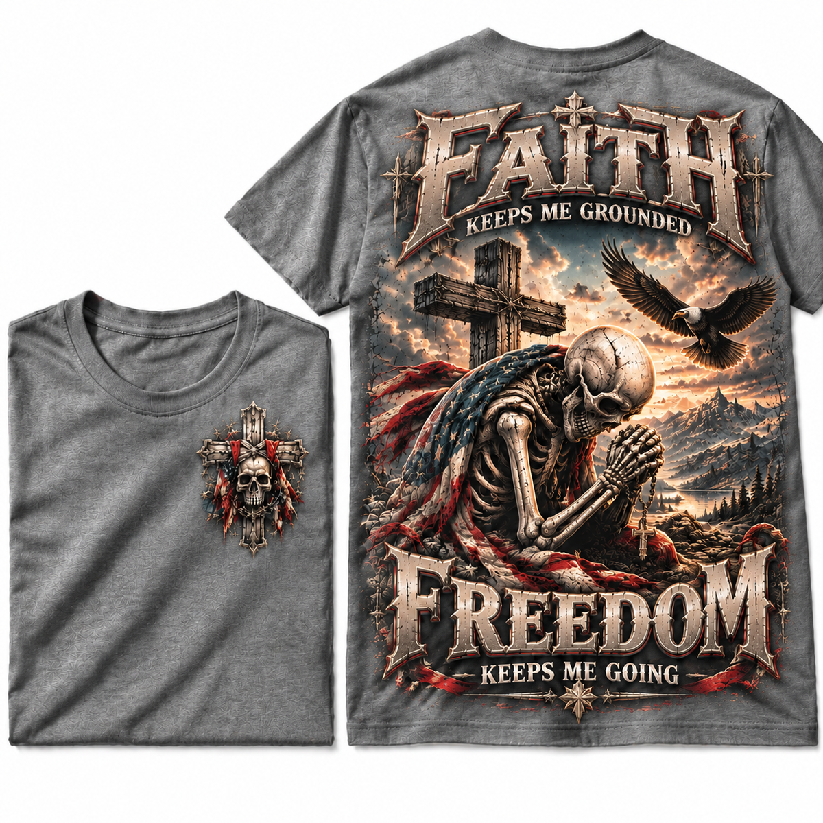 Patriotic Prayer Skull Graphic Tee