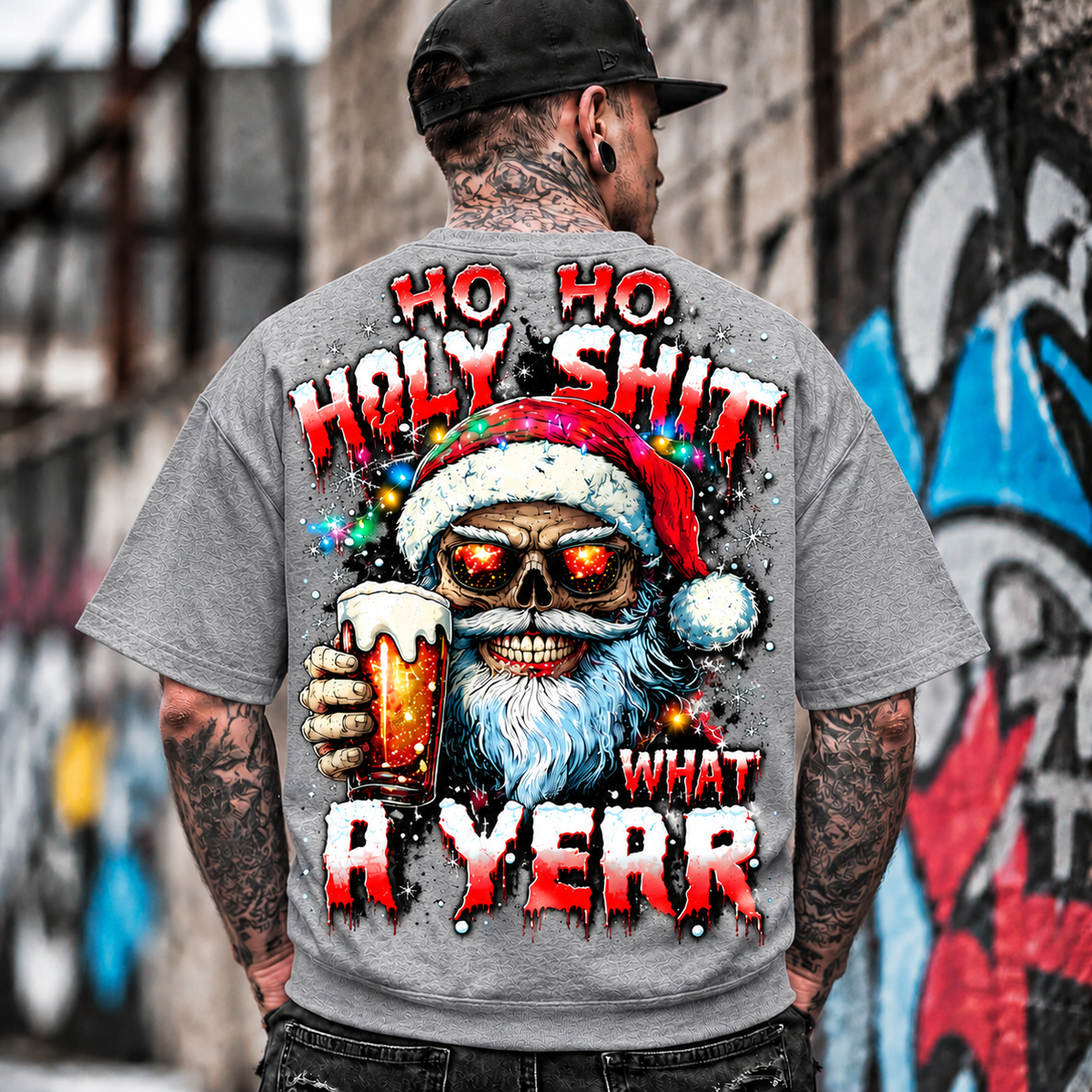 Skull Santa Drinking Beer Graphic