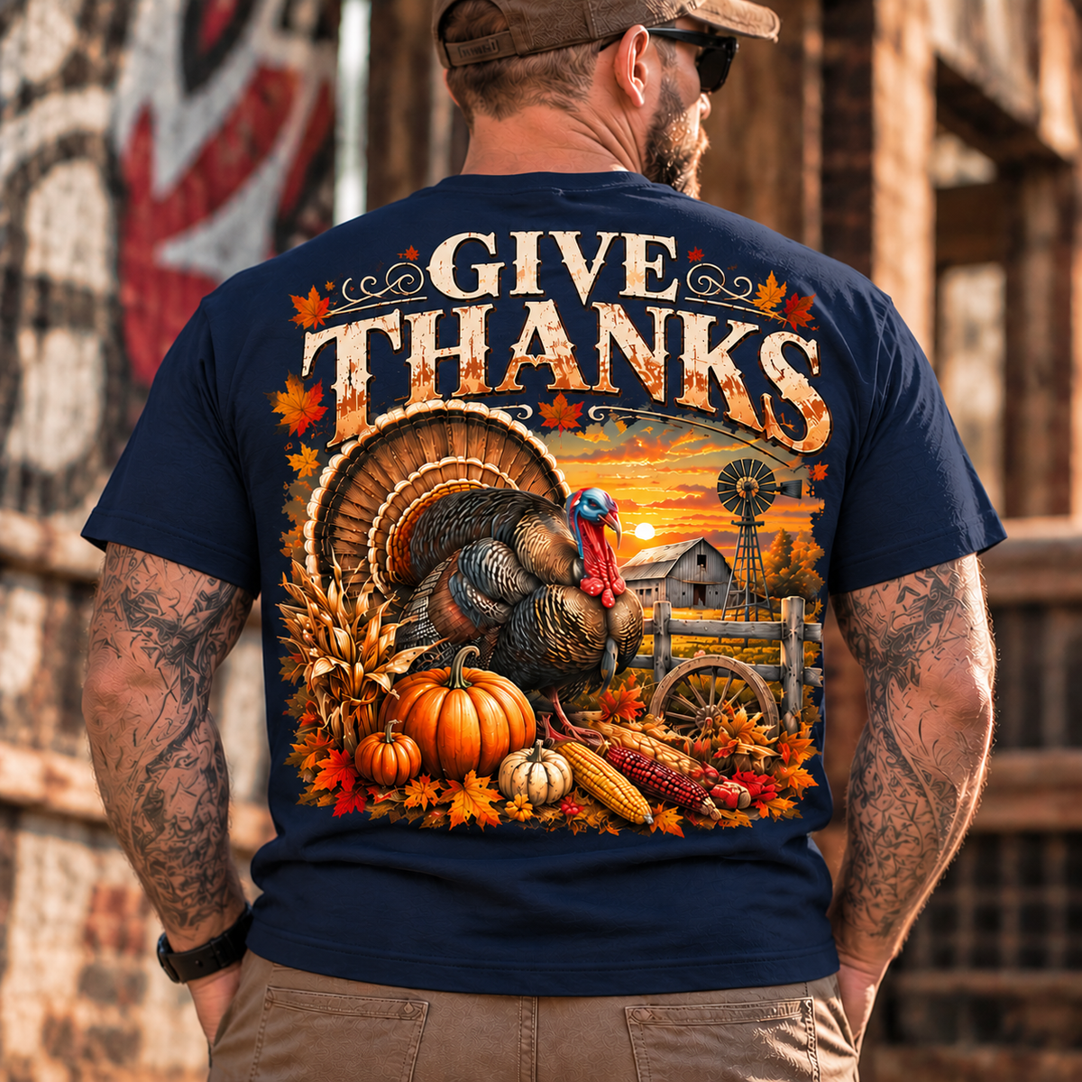 Give Thanks Vintage Turkey Graphic