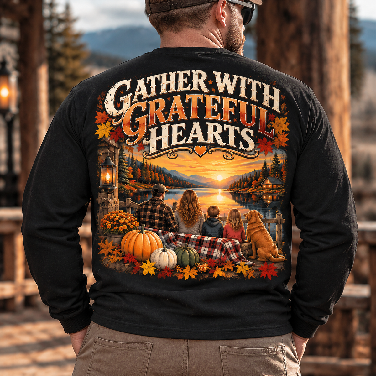 Gather With Grateful Hearts, Vintage Pumpkin Design,