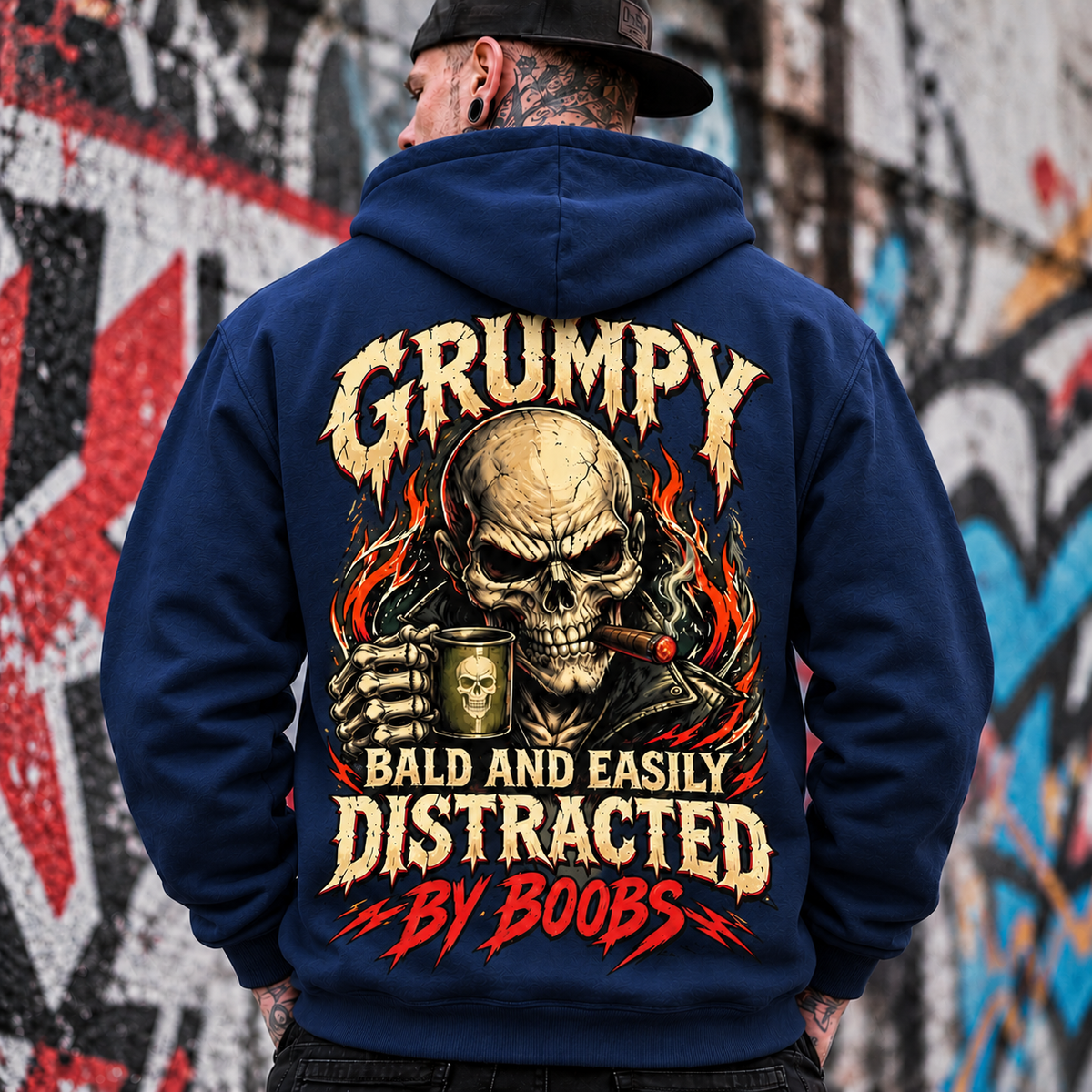 Grumpy Skull Hoodie, Funny Bald Humor Graphic