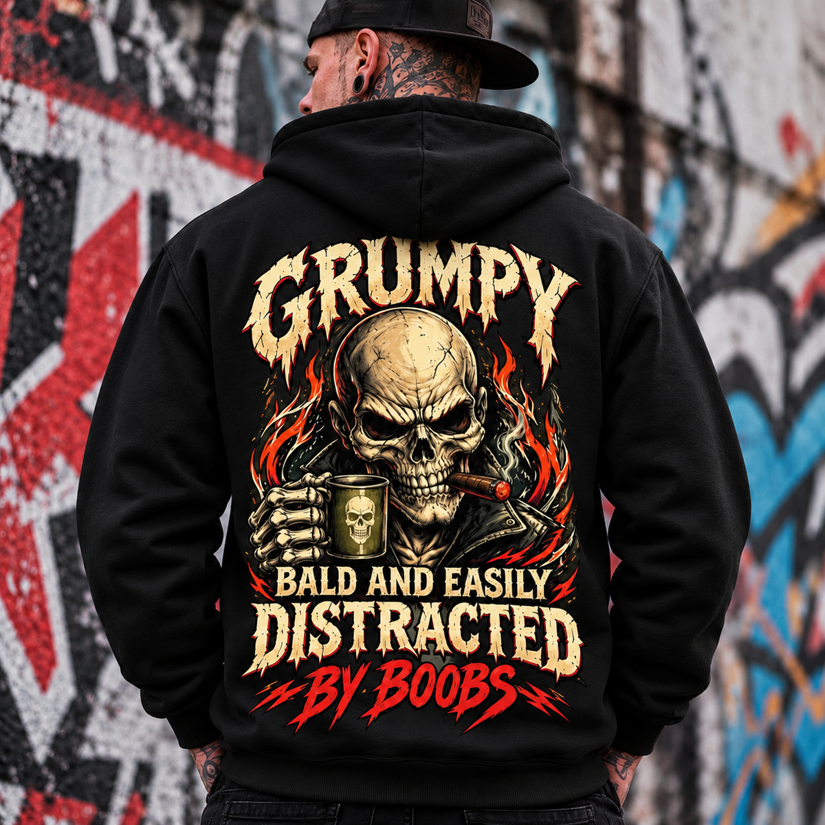 Grumpy Skull Hoodie, Funny Bald Humor Graphic