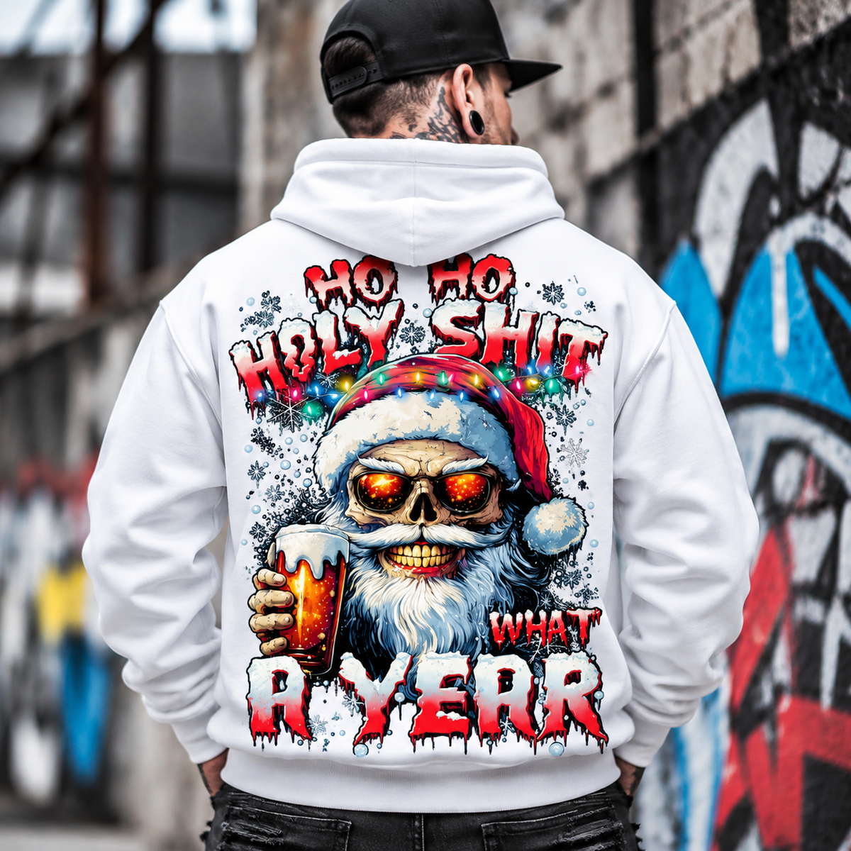 Skull Santa Drinking Beer Graphic