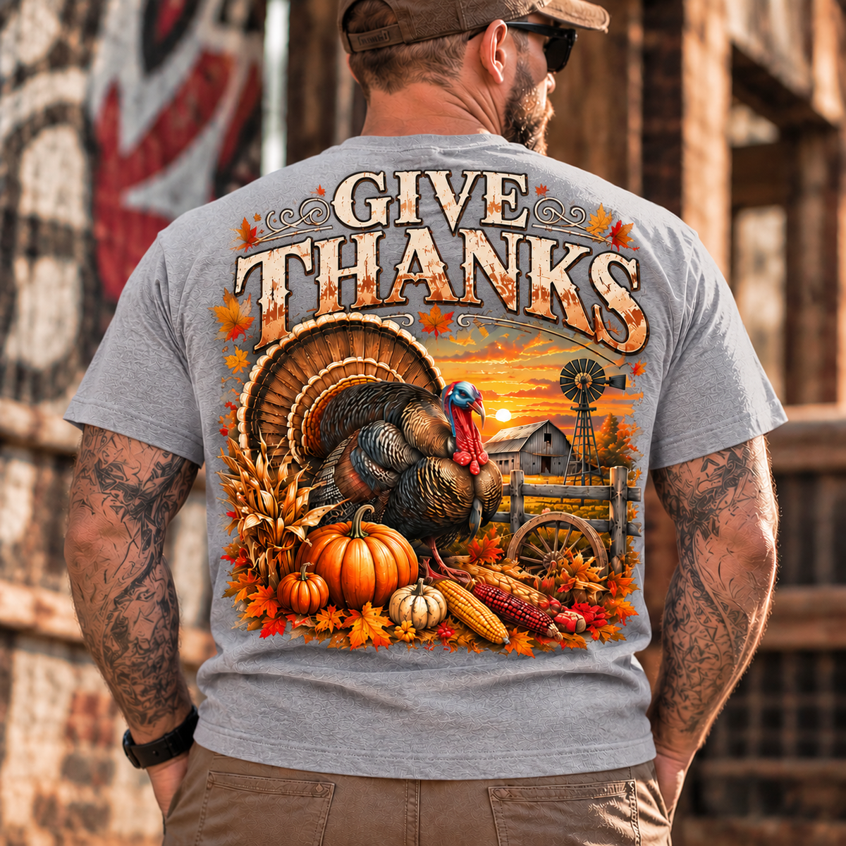 Give Thanks Vintage Turkey Graphic