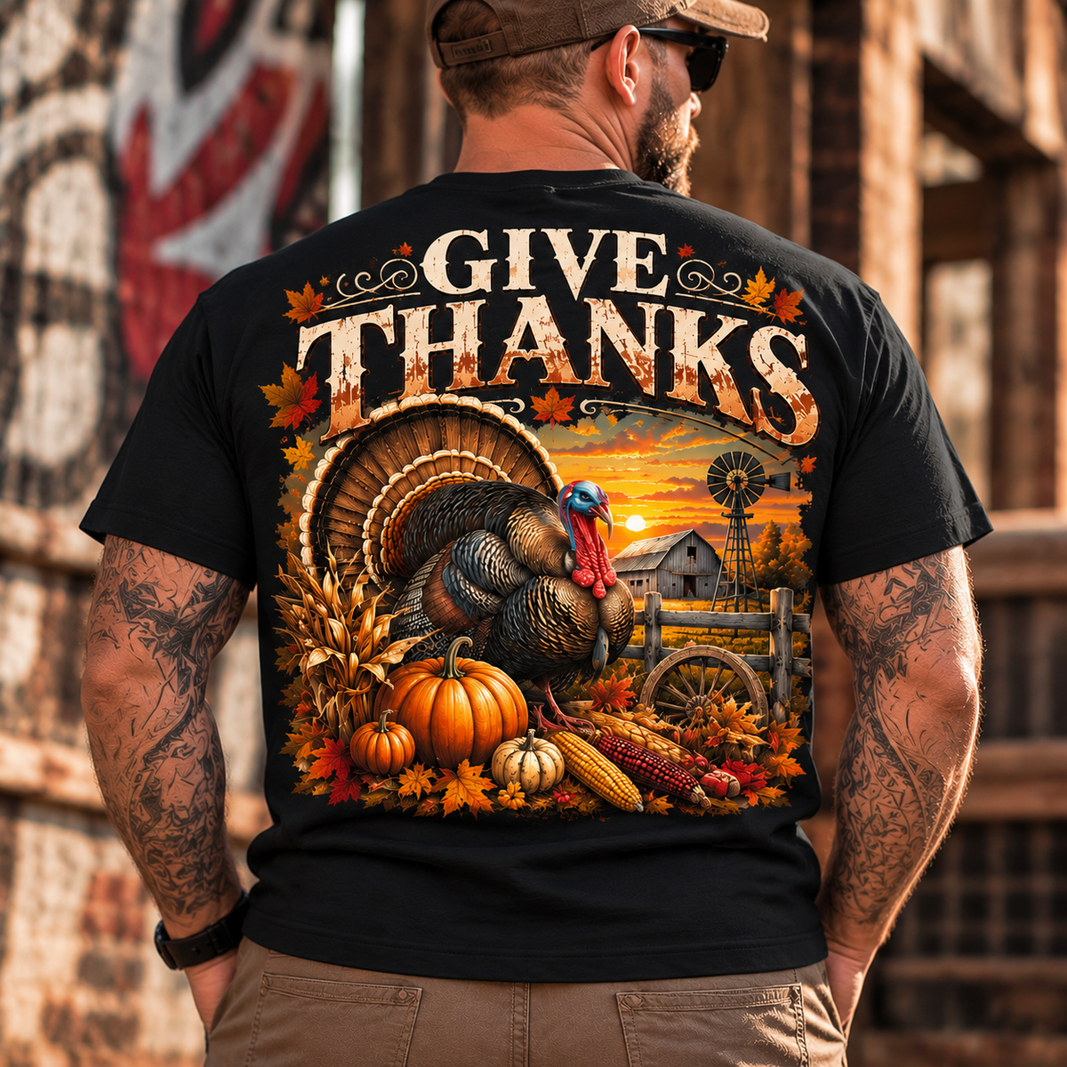 Give Thanks Vintage Turkey Graphic