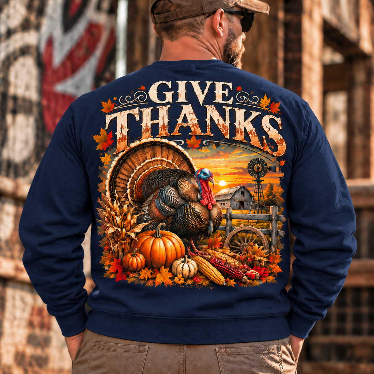 Give Thanks Vintage Turkey Graphic