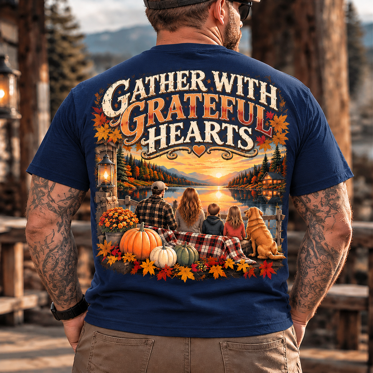 Gather With Grateful Hearts, Vintage Pumpkin Design,