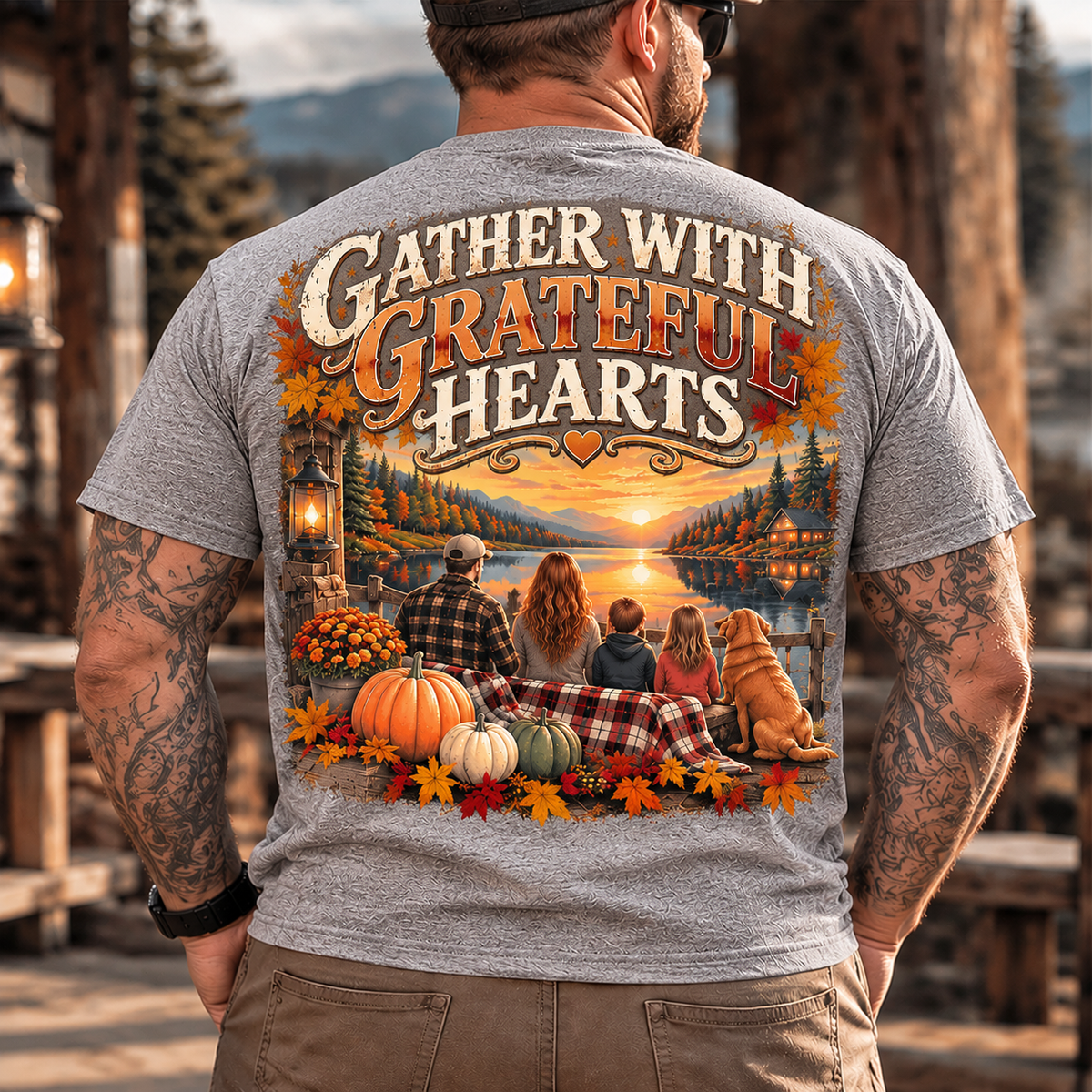 Gather With Grateful Hearts, Vintage Pumpkin Design,